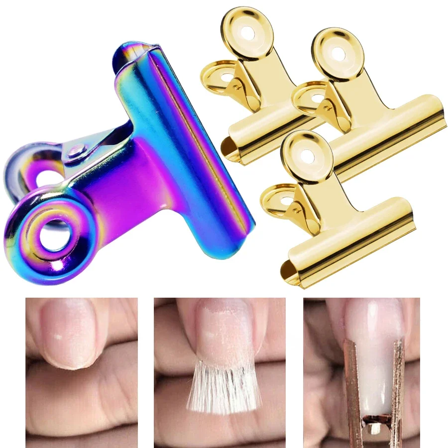 6 Stück Nagelbefestigungsclips für die Maniküre, Faserverlängerungsformung, Nagelform aus Edelstahl, Nagelspitzen-Werkzeuge Image