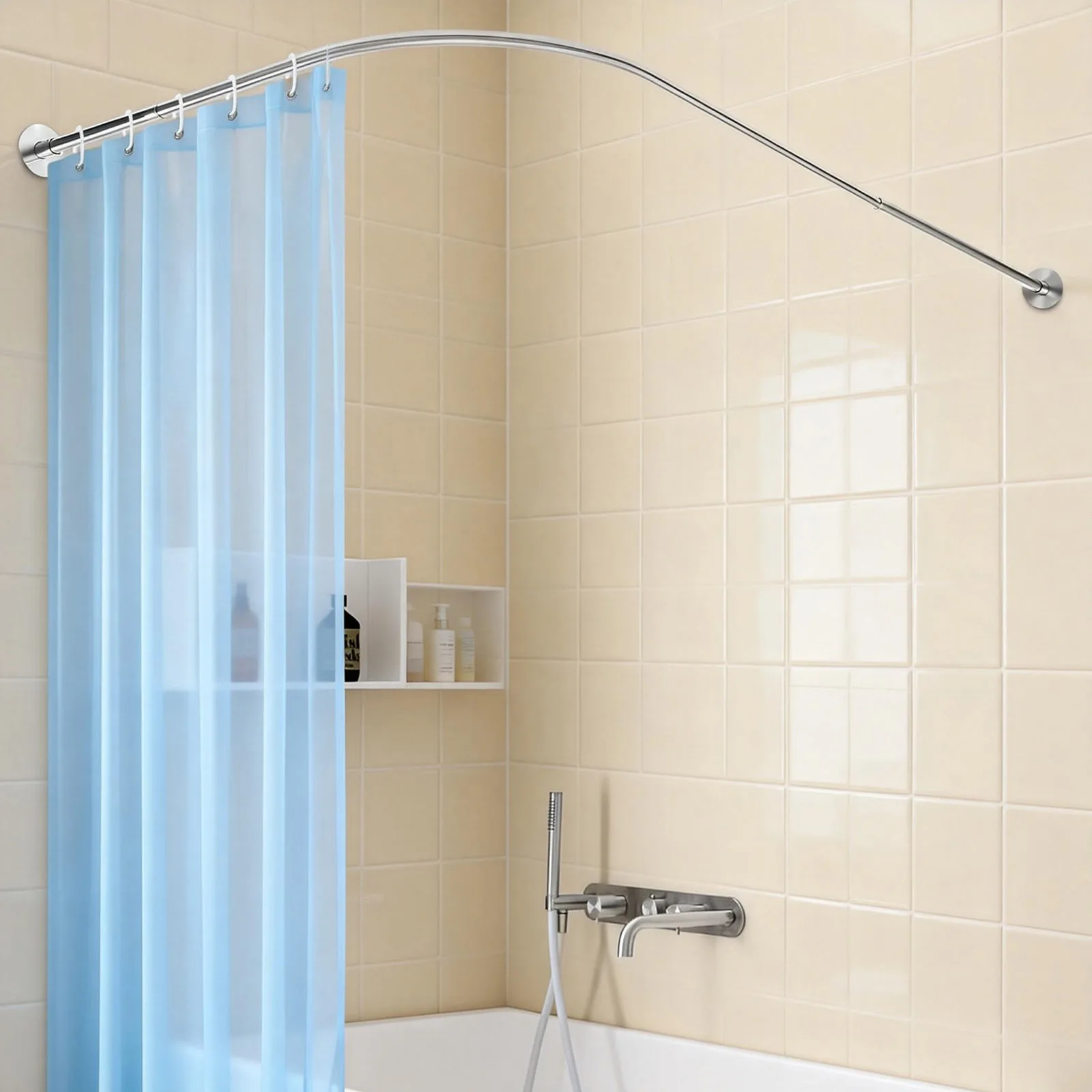 70-95x105-165cm Duschvorhangstange L-förmig Verstellbar Ohne Bohren Teleskopstange Eck-Duschvorhangstange für Badezimmer