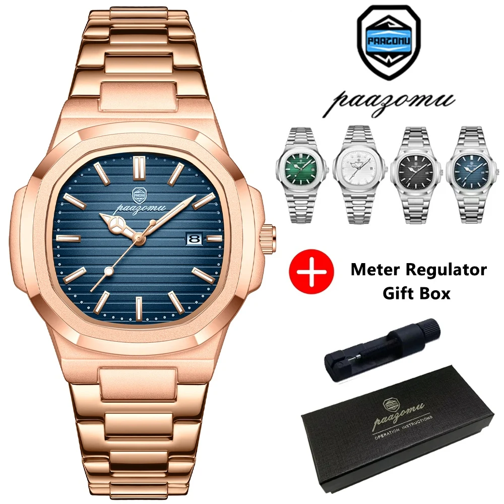 PAAZOMU 2025New Männer Edelstahl Uhr Quarz Wasserdichte Männliche Uhr Business Uhr Herren Uhren Top-marke Luxus Männer Uhr Image