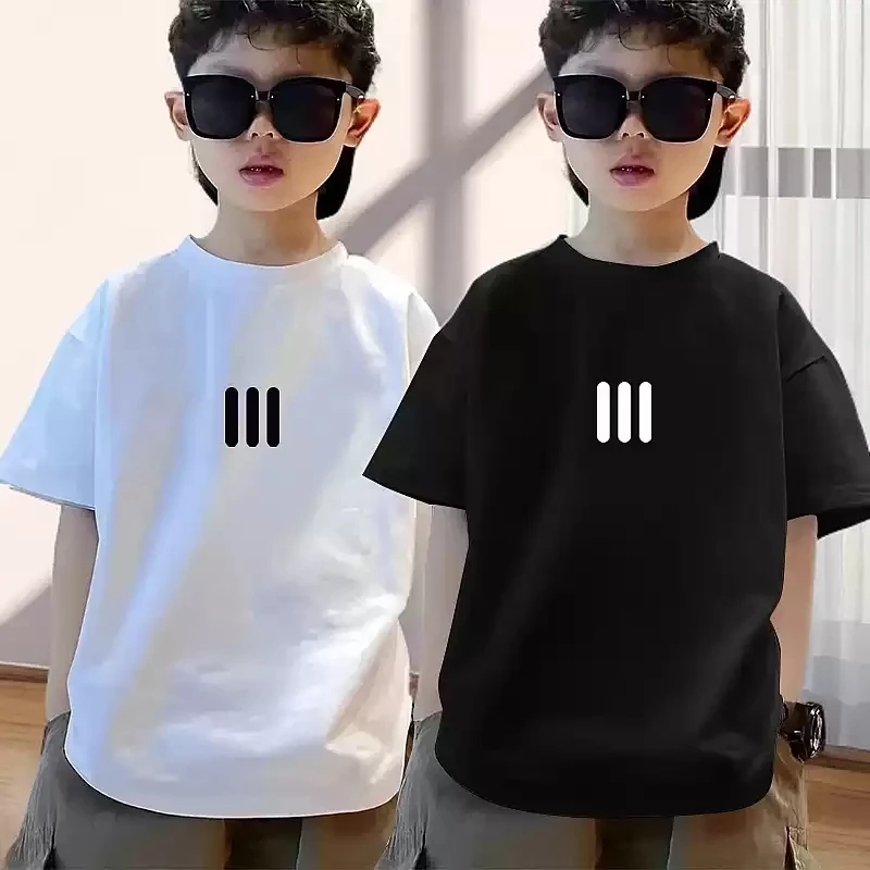 Retro Einfaches Bedrucktes Lockeres Kinder-T-Shirt Sommer Reine Baumwolle Eltern-Kind-Outfit Neues Rundhals-Kurzarm-Shirt Image