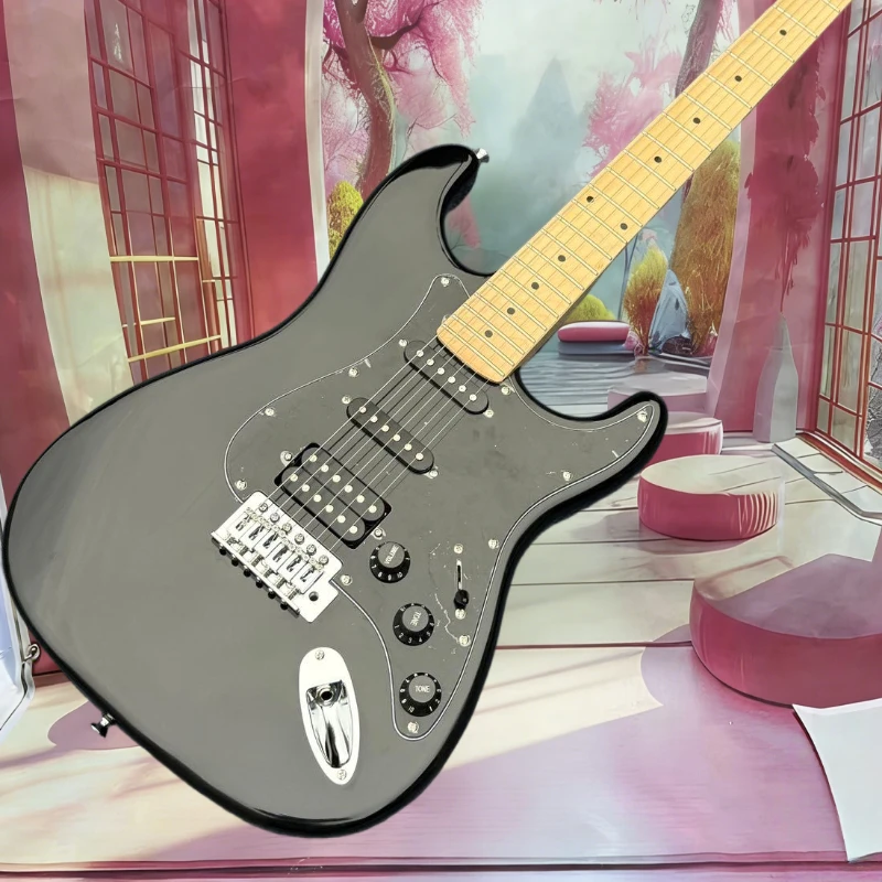 Schwarze STS0S Fortune E-Gitarre mit Paulownia-Holzkorpus und Ahorn-Griffbrett, 6-Saiter, Kostenlose Lieferung, Rock-Musik Image