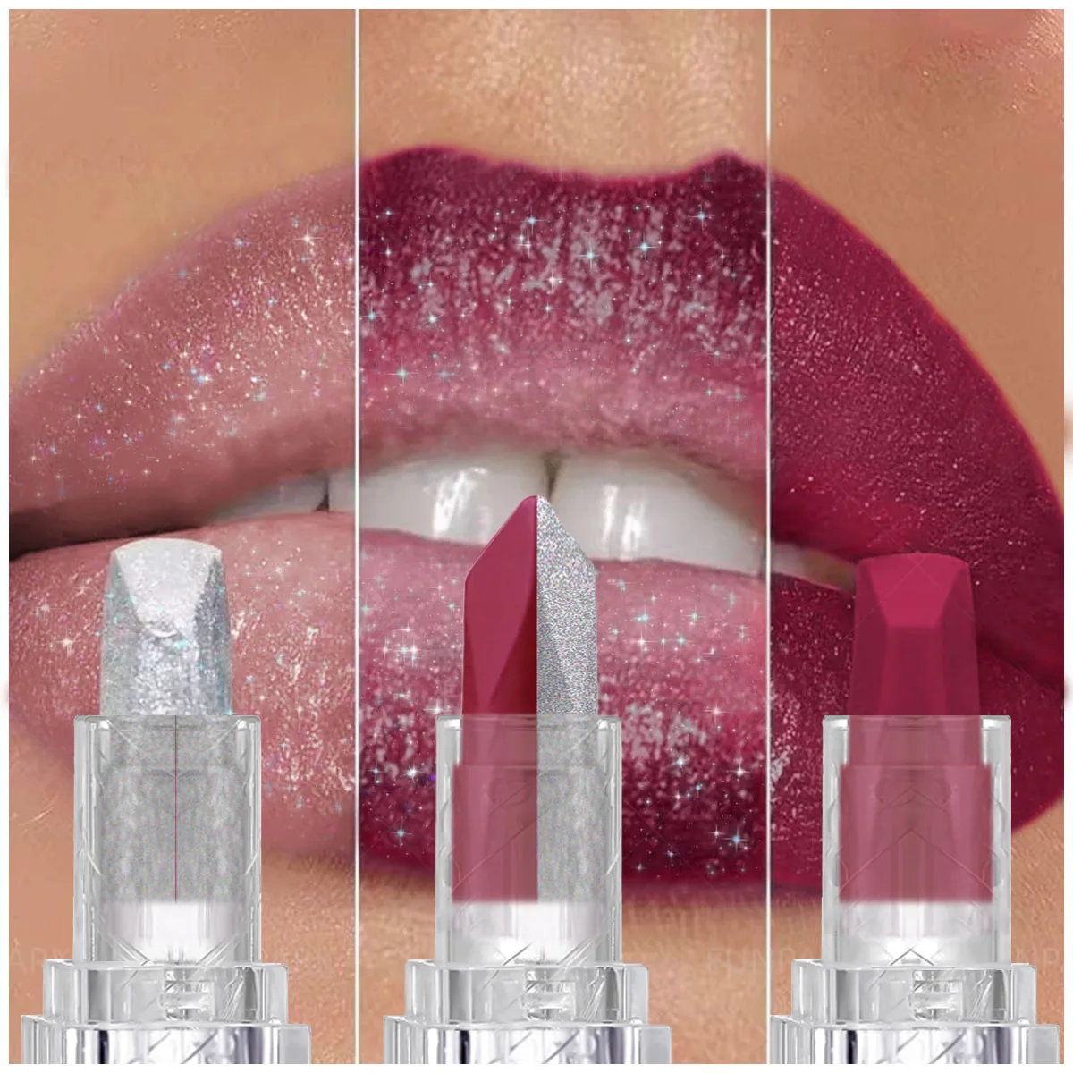 1PC Sexy Glitter Two-Tone Lipstick Matte Lipsticks Cosmetics Einfach zu verwendender Lip Tint Makeup Lip Rose Red High Pigment Lip Glaze