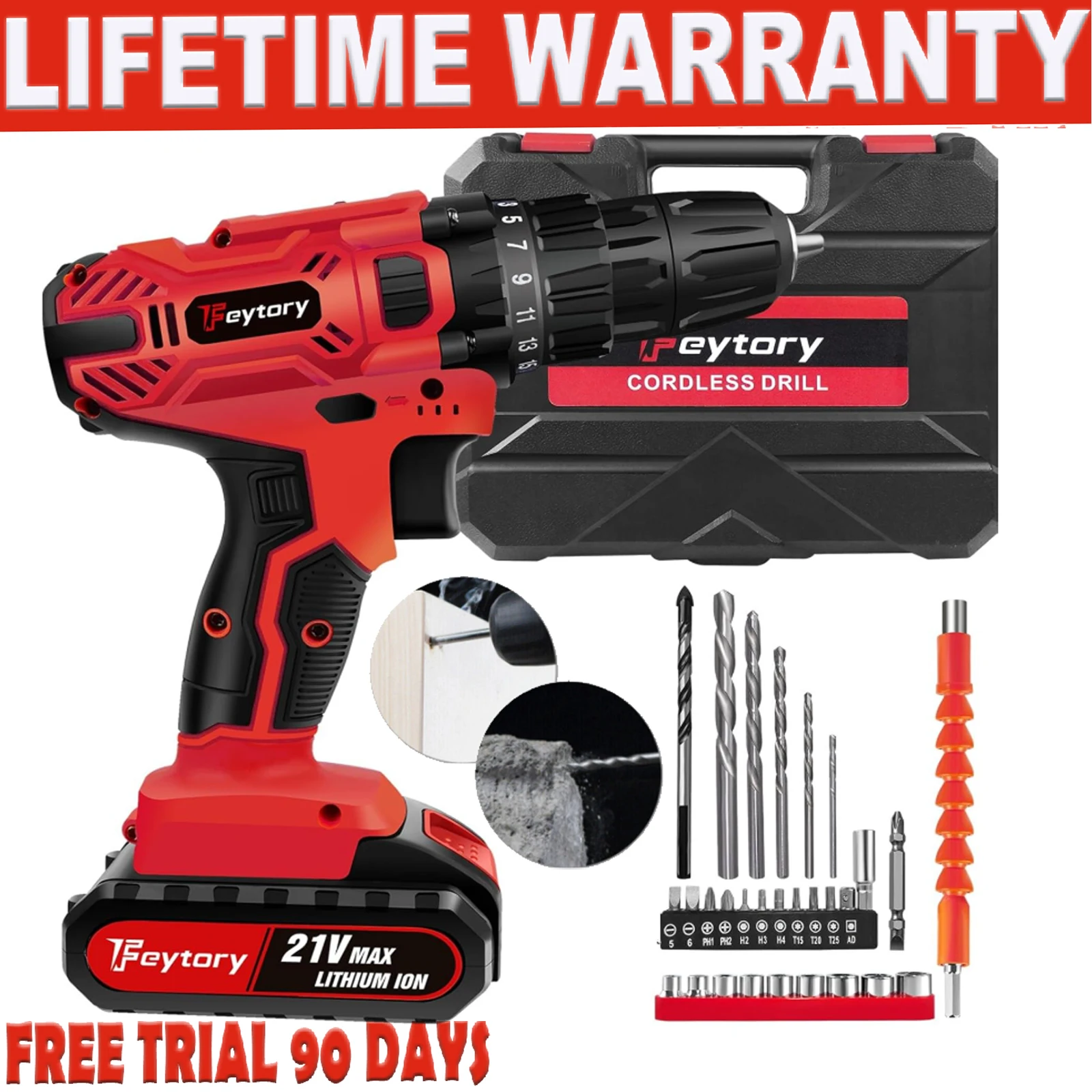 Trapano Combinato 21V 100W con Set di 29 Accessori, 0-400/0-1400 giri/min, 2 Velocità Variabili, Avvitatore Senza Fili, Coppia Massima 200N.M, Trapano Portatile Compatto, Batteria Ricaricabile