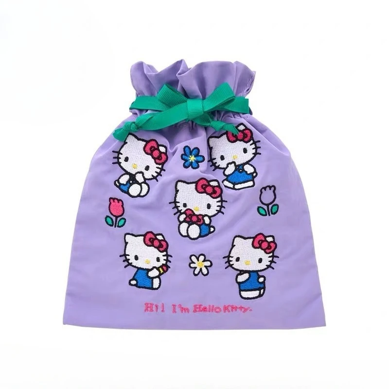 Kawaii Hello Kitty Niedliche Cartoon-Bündeltasche Lila Bestickte Lippenstifttasche Wechselgeldtasche Sanrio Geschenkspielzeug für Mädchen