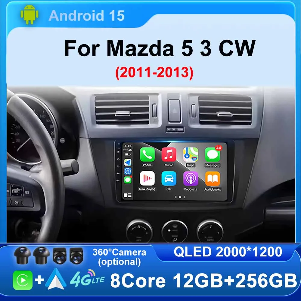 Android 15 Carplay Auto für Mazda 5 CW 2011 2012 2013 Multimedia Auto Radio Navigation Player Video WIFI + 4G DSP Keine 2Din DVD Image