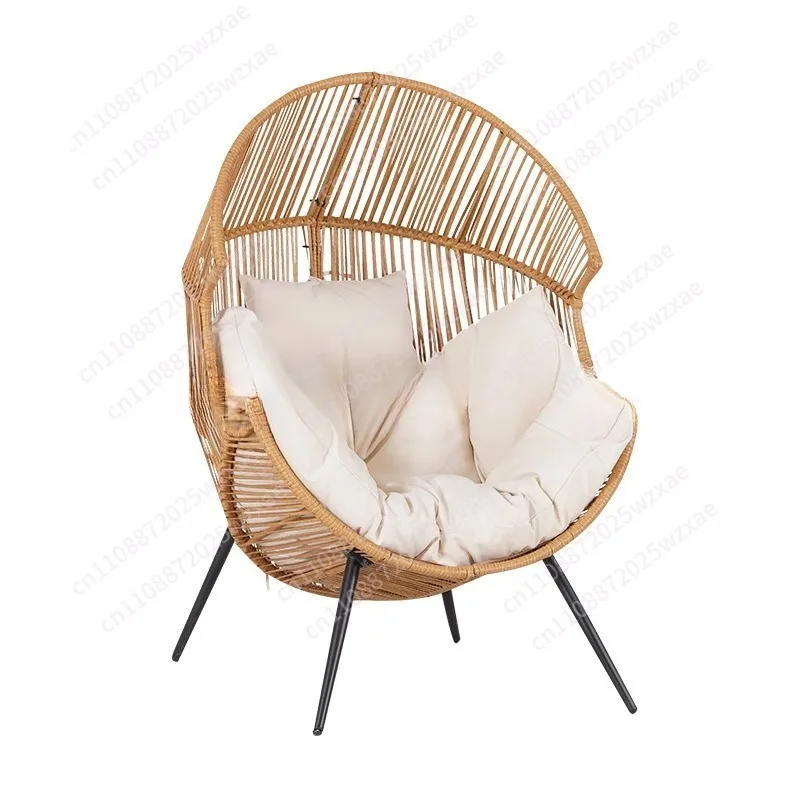 Wicker Egg Chair PE-Rattan-Stuhl mit Kissen, Übergroßer Lounge-Sessel für Draußen, Drinnen, Balkon, Hinterhof, Garten, Beige