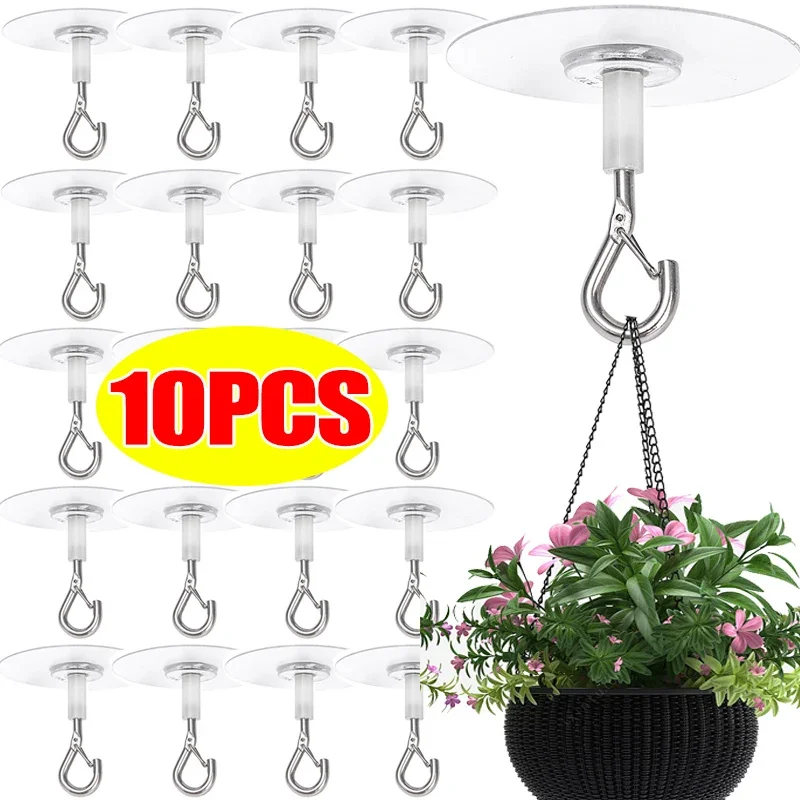 10Pcs Selbstklebende Decke Haken Wand Hängen Korb Haken Pflanze Blumentopf Hängen Rack Hause Heavy Duty Lagerung Werkzeuge Image