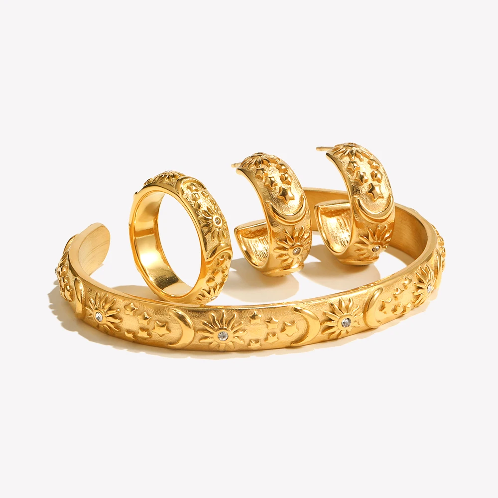 E. b. belle klassische Vintage Frauen vergoldet Schmuck Set klobige Aussage Ohrring Ringe Indien Dubai Gold Schmuck Zubehör
