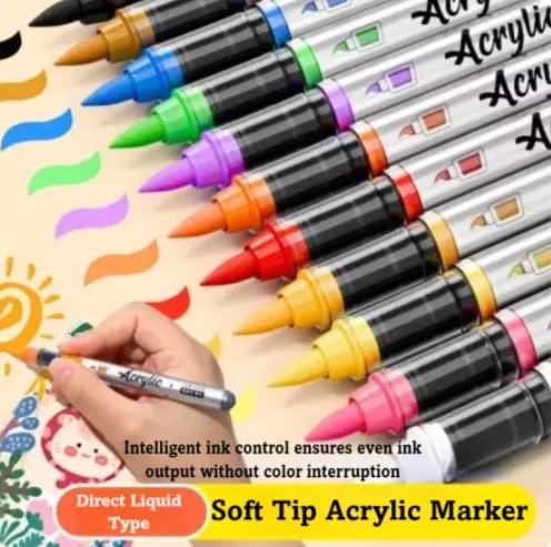 120 Farben Doppelseitige Acrylmarker, Wasserbasierte Pinselstifte zum Zeichnen & Malen, Abwaschbare Kunstbedarf für Kinder mit Stiftset Image
