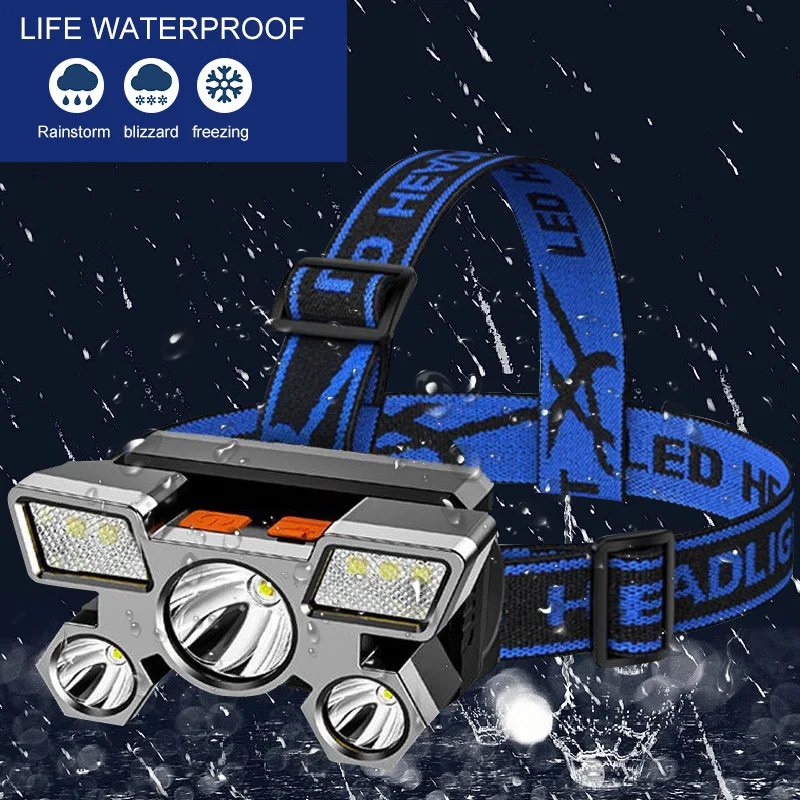 USB Aufladbare Scheinwerfer Tragbare 5LED Scheinwerfer Gebaut In Batterie Taschenlampe Tragbare Arbeits Licht Angeln Camping Kopf Licht Für T Image