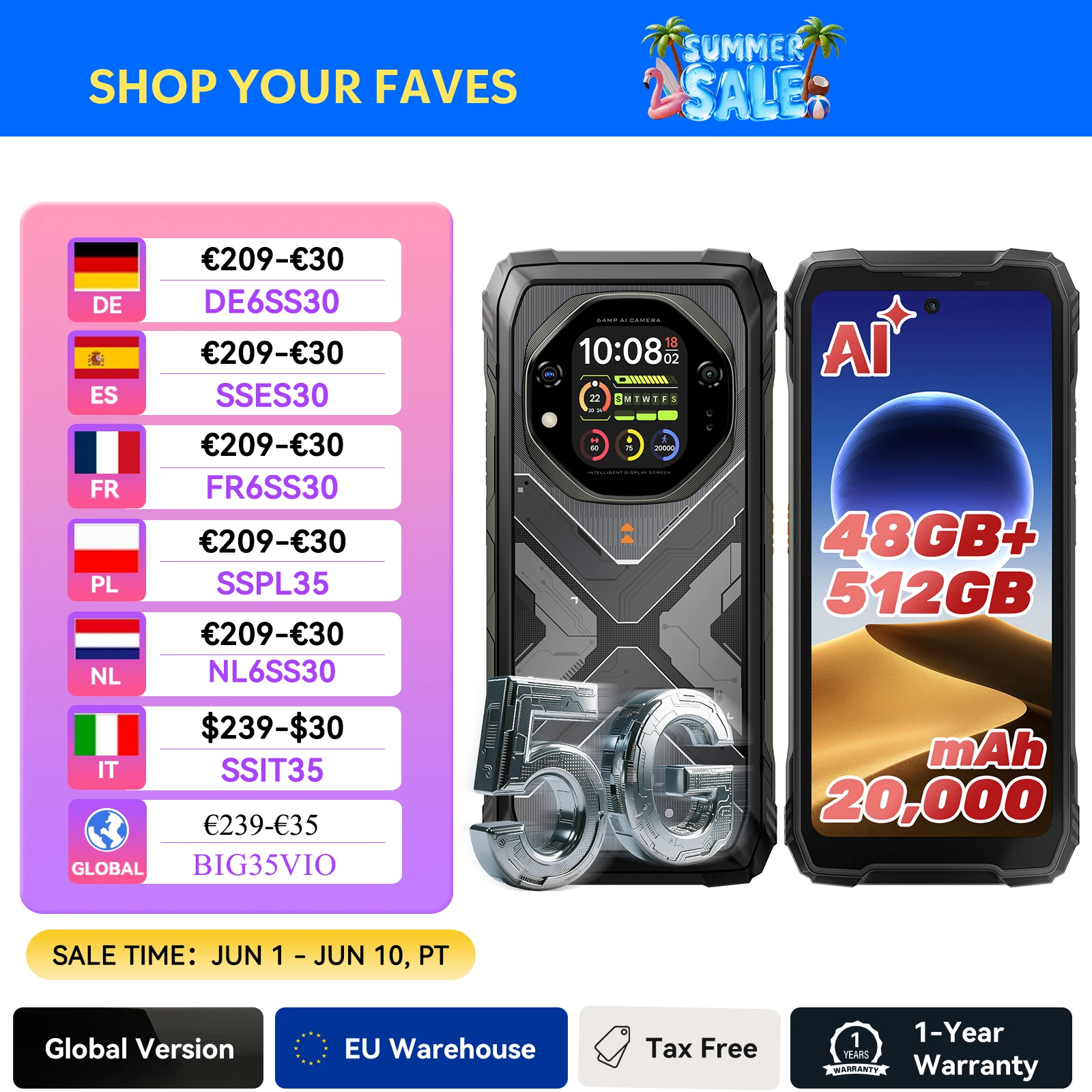 OSCAL TANK 1 5G Robustes Smartphone, 6,78 Zoll 120Hz FHD+ 2,4K Display, 16GB+512GB, 64MP+50MP Kamera, 20000mAh Akku, Outdoor-Handy Image