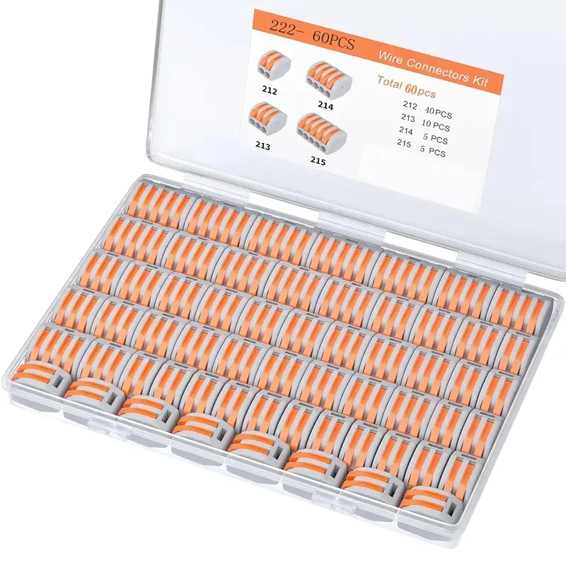 50/55/60 Stück Schnellhebel-Kabelverbinder, Schnellverdrahtungs-Steckverbinder, Elektrische Verdrahtungsklemmen mit Aufbewahrungsbox Image