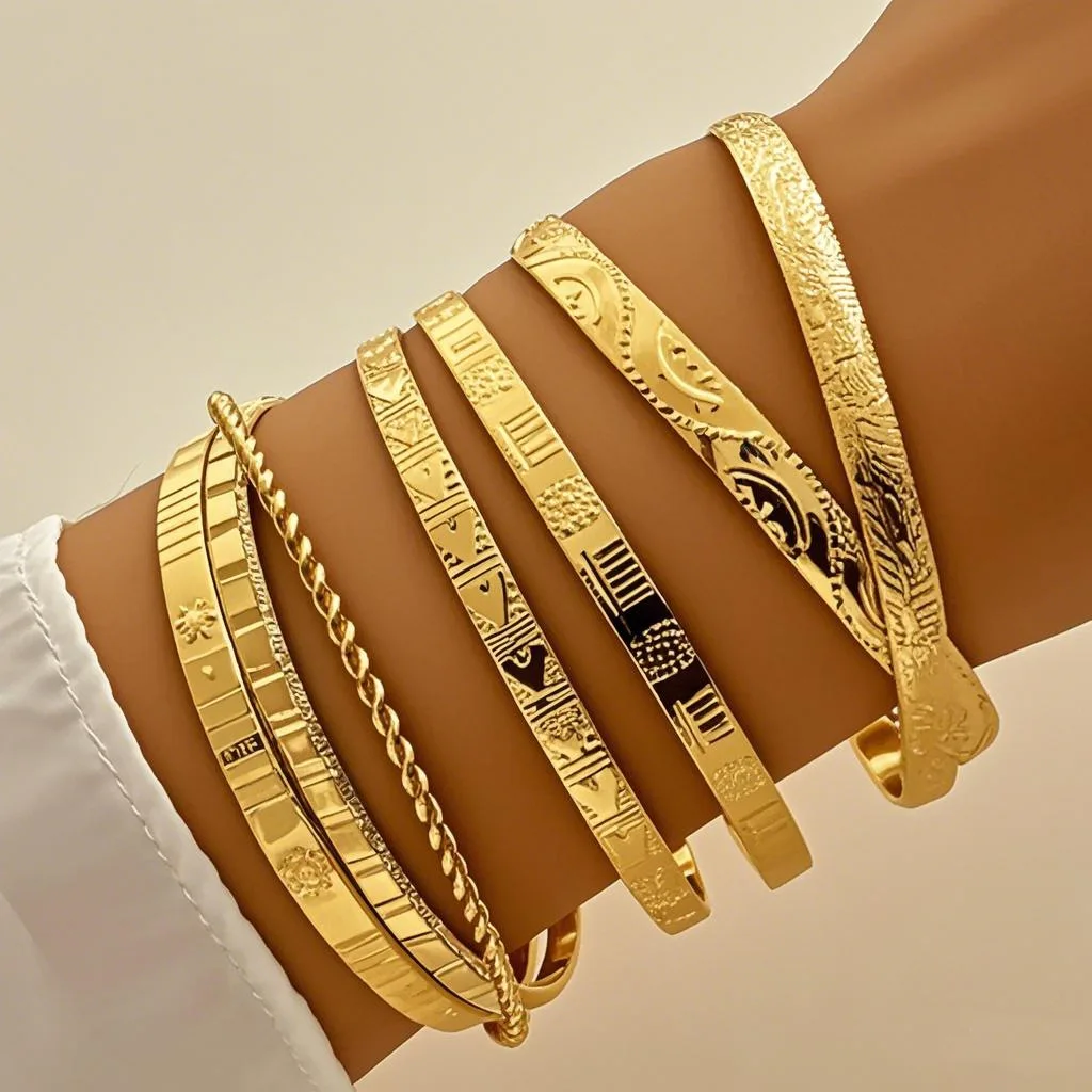 7Pcs Mode Muster Metall Manschette Armband Set Für Frauen Elegante Gold Silber Farbe Offene Armreif Weibliche Trendy Party Schmuck