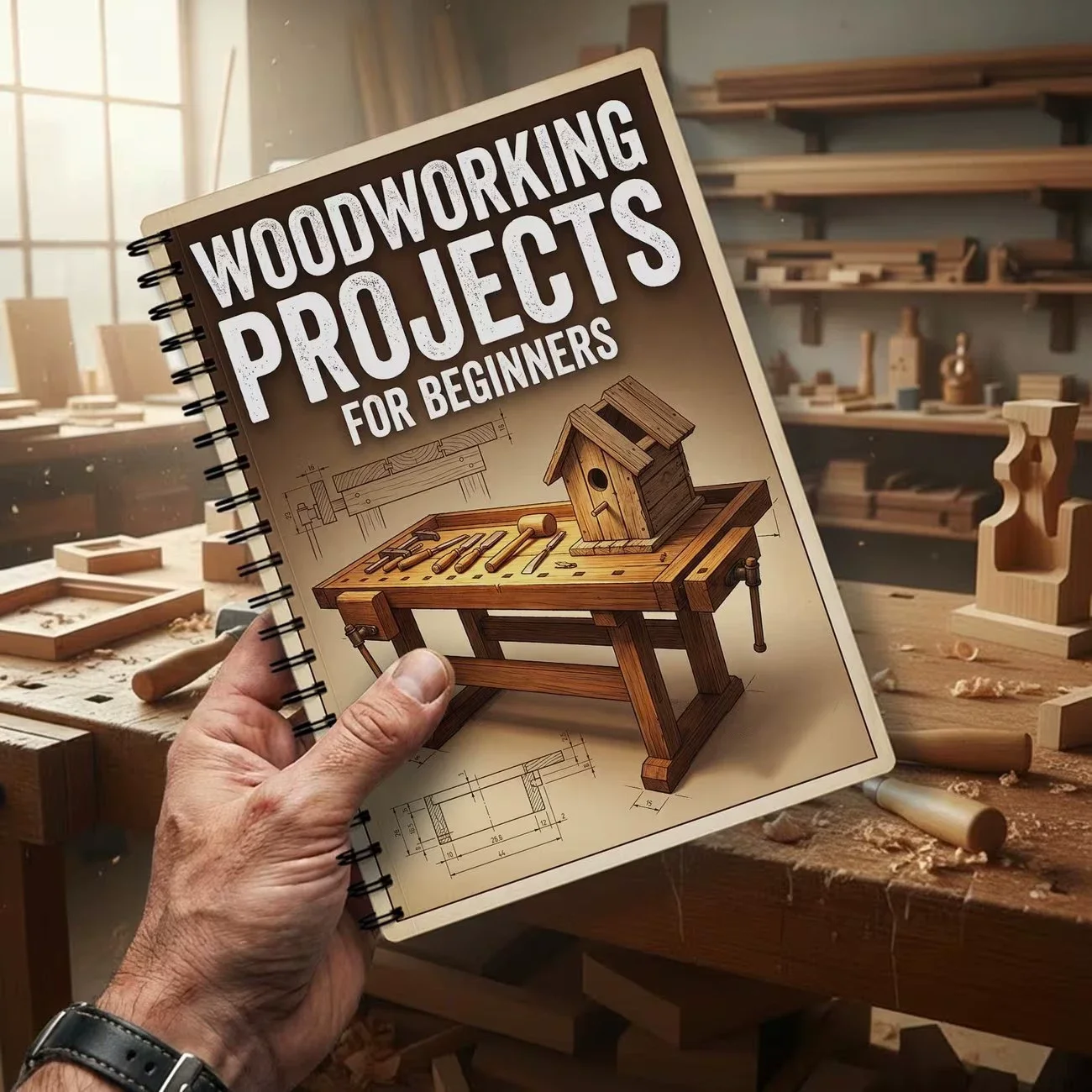 Holzbearbeitungsprojektbuch für Anfänger. Einfache, praktische Projekte, mit Schritt-für-Schritt-Anleitung und Anweisungen zu Grundwerkzeugen. Image