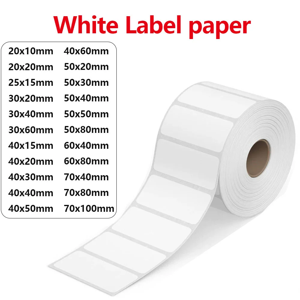 1 Rolle WEISSE Etikettenaufkleber Thermopapier für Munbyn Nelko PM220 M110 M220 M200 E210 P50 PM220 DETONG P1 WP9520 Drucker Image