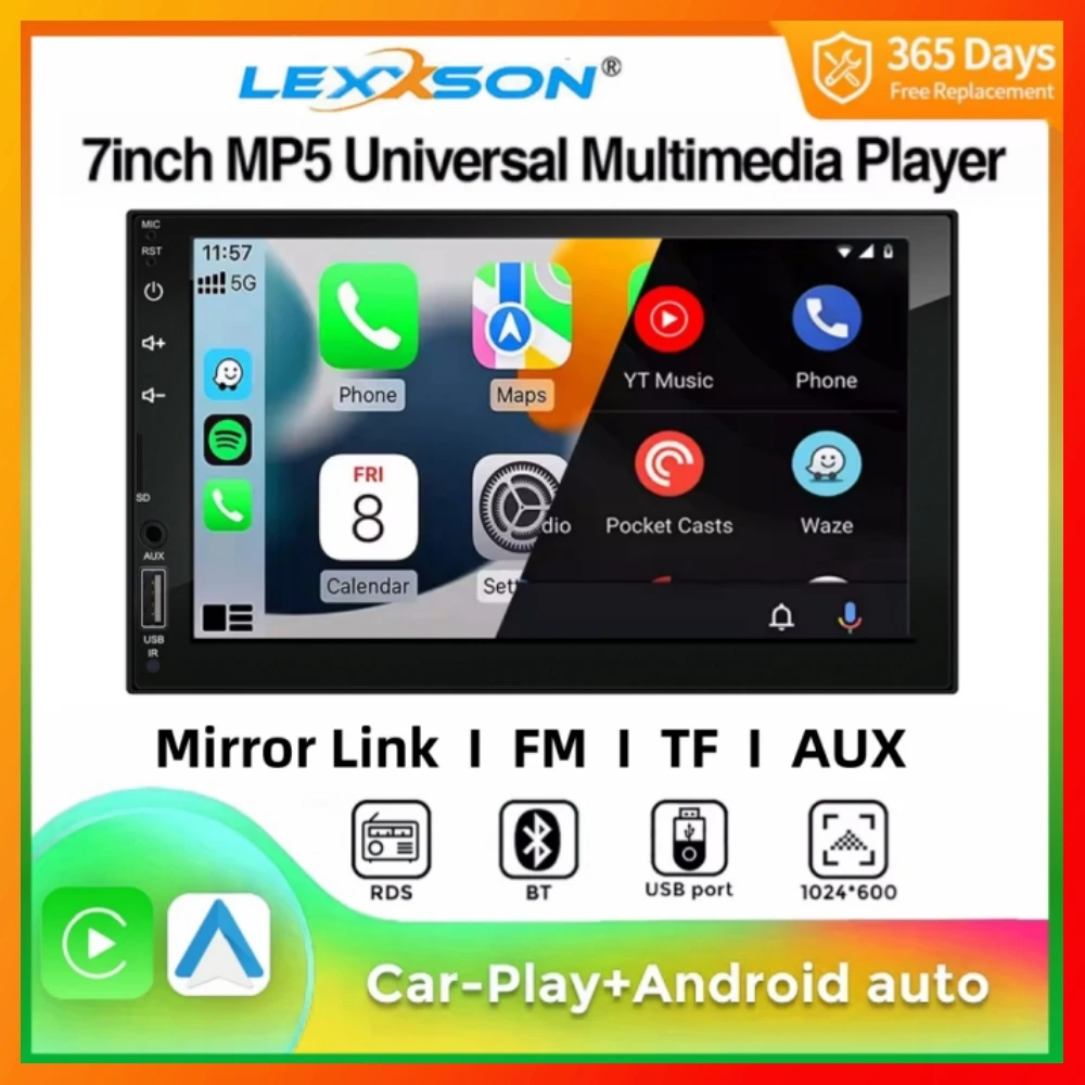 2Din 7 Zoll HD-Bildschirm Voll-Touchscreen Carplay Android Auto Autoradio Multimedia MP5-Player Stereo USB Bluetooth Universal Autoradio Image
