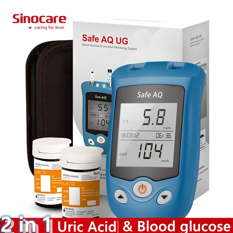 Sinocare Safe AQ UG 2-in-1-Blutzucker- und Harnsäure-Monitor-Set mit Streifen für Blutzuckermessgerät, Diabetes, Gicht, Schwanger Image