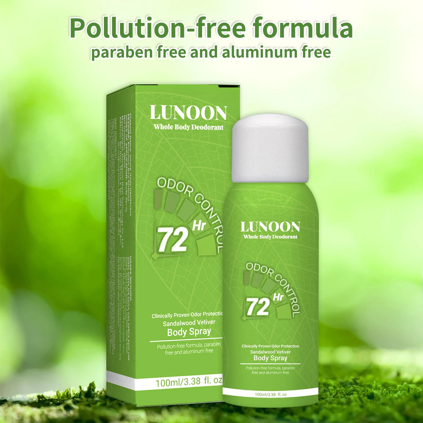 LUNOON Ganzkörper-Deodorant-Spray 100 ml – vielseitig einsetzbar für Achseln, Füße und mehr, 72 Stunden Geruchskontrolle und Frische Image