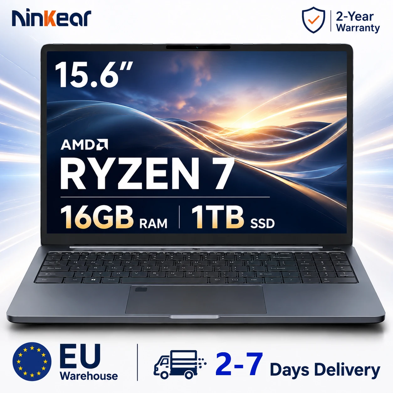 Ninkear A15 Plus Notebook AMD Ryzen 7 5825U 16GB RAM 1TB SSD 15,6 Zoll FHD IPS Display Windows 11 WiFi 6 Fingerabdrucksensor Beleuchtete Tastatur Business Laptop aus Metall Image