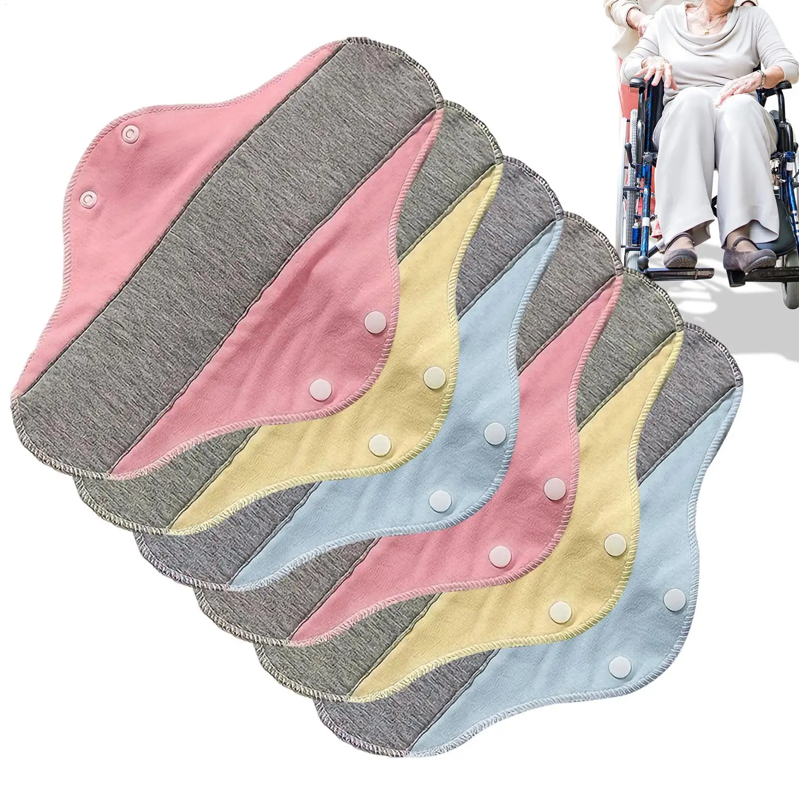 6 Stück Waschbare Graphen-Menstruationsbinden Wiederverwendbare Slipeinlagen Damenbinden Periodenunterwäsche für Senioren & Nach der Geburt M/L Image