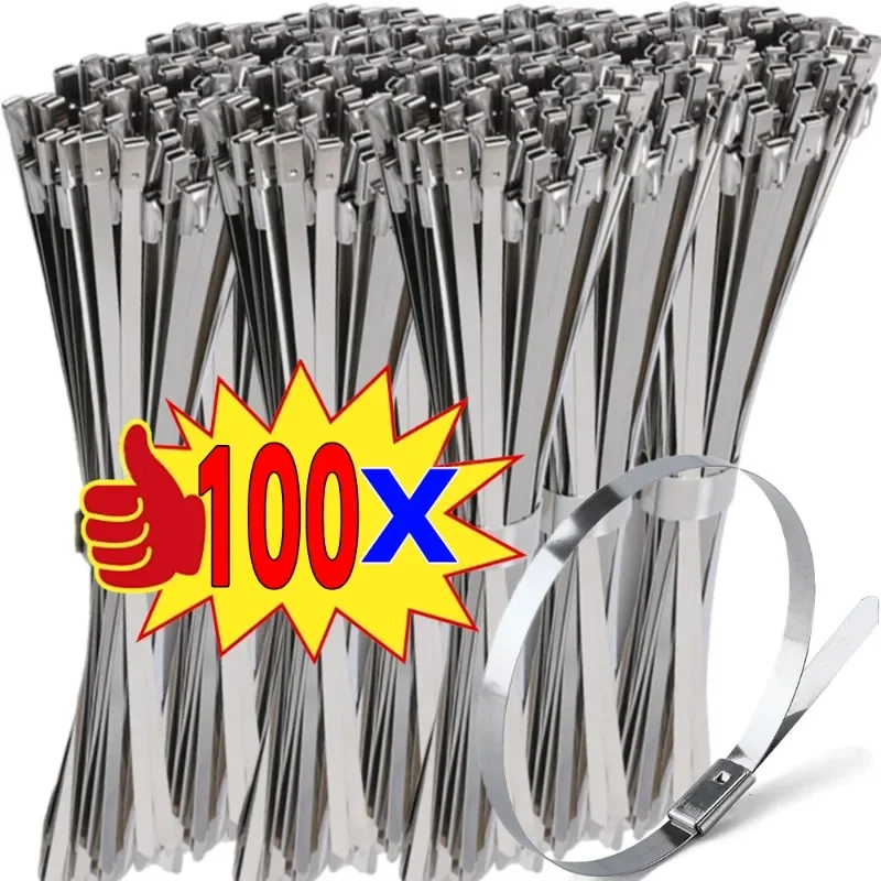 4,6/7,9 Breite 100-1000mm Edelstahl Metall-Kabelbinder 100 Stück Selbstverriegelnde Multifunktionale Kabelbinder Image