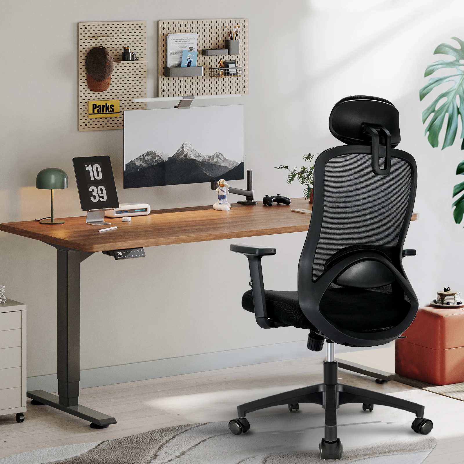 Milacyee Ergonomischer Computer-Schreibtischstuhl, Hochlehner-Bürostuhl für Zuhause mit verstellbarer Kopfstütze und Lendenwirbelstütze hat 90 ° -130 ° Reklamierung