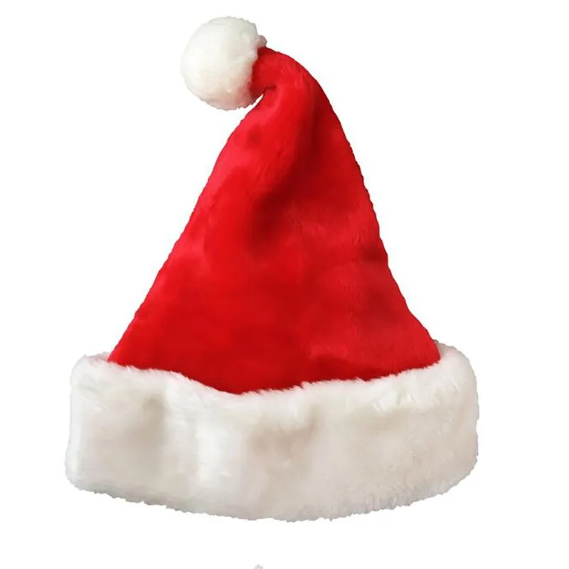Erstklassige Plüsch-Weihnachtsmütze für Erwachsene, große Kugel, Plüsch-Weihnachtsmütze, rote Weihnachtsmannmütze für Männer und Frauen Image