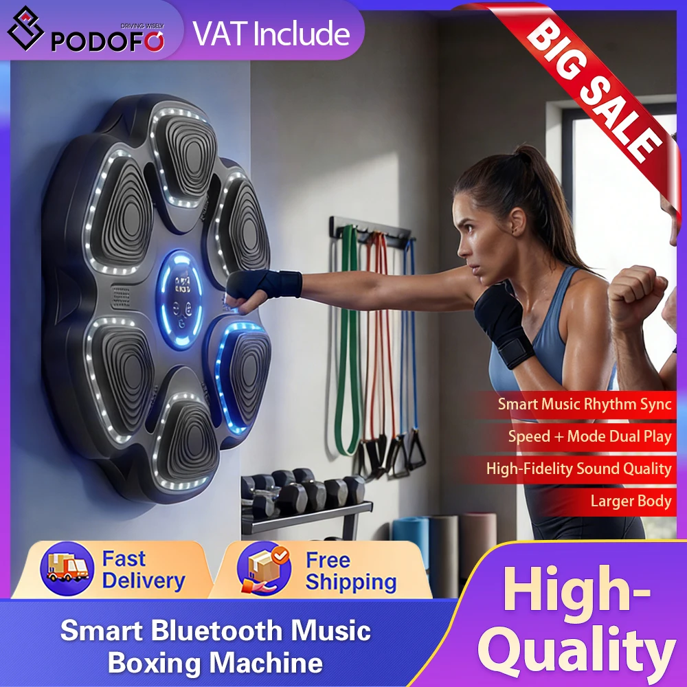 Podofo Macchina da Boxe Intelligente a 9 Velocità con Musica, Attrezzatura per Fitness e Allenamento Boxe a Casa per Adulti, con Guanti da Boxe