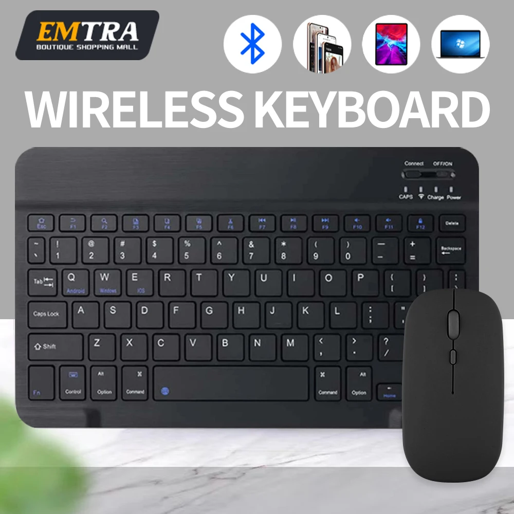 EMTRA Bluetooth Wireless Tastatur Maus für IOS Android Windows Tablet für IPad Air Mini Pro Französisch Arabisch Hebräisch Schwarz Tastatur Image