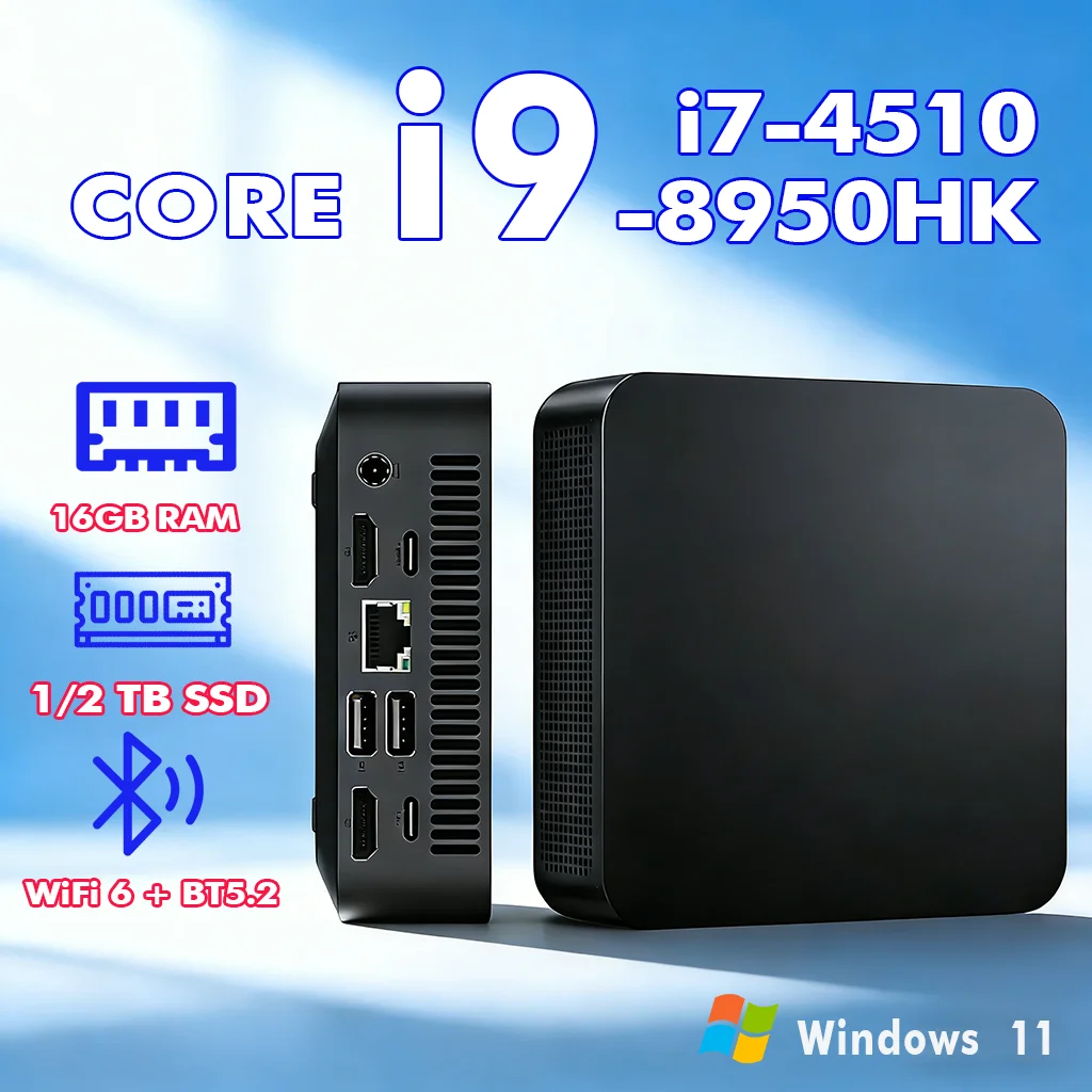 2026 Core i9-8950HK/i7-4510 Tragbarer Mini-PC Computer Windows 11 16GB DDR4 1/2TB SSD Gaming-Computer WiFi 6 USB Büro-Desktop