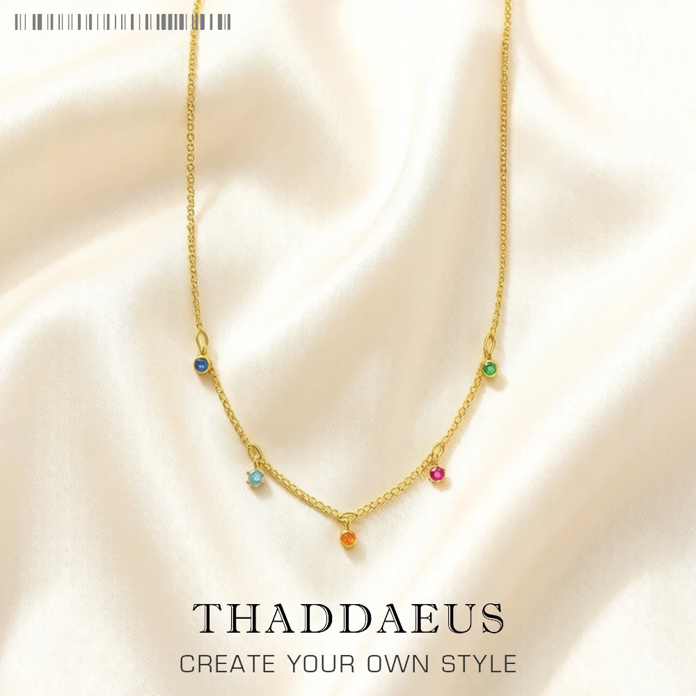 Bunte Steine, goldene Halskette, Gliederkette, edler Schmuck, Europa, 925er Sterlingsilber, 2022, brandneues Bohemia-Geschenk für Frauen Image