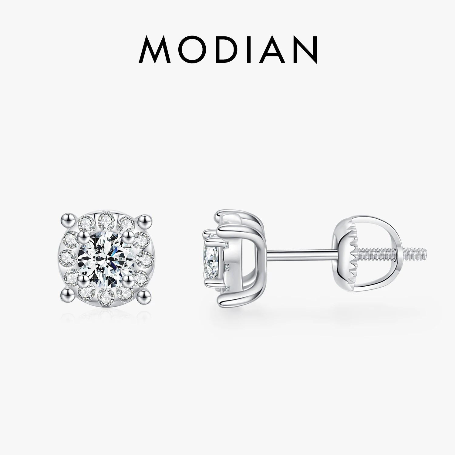 MODIAN D Farbe Moissanit Ohrstecker Rundschliff Labor erstellt Diamant 925 Sterling Silber Silber Brautschmuck für Frauen Geschenke