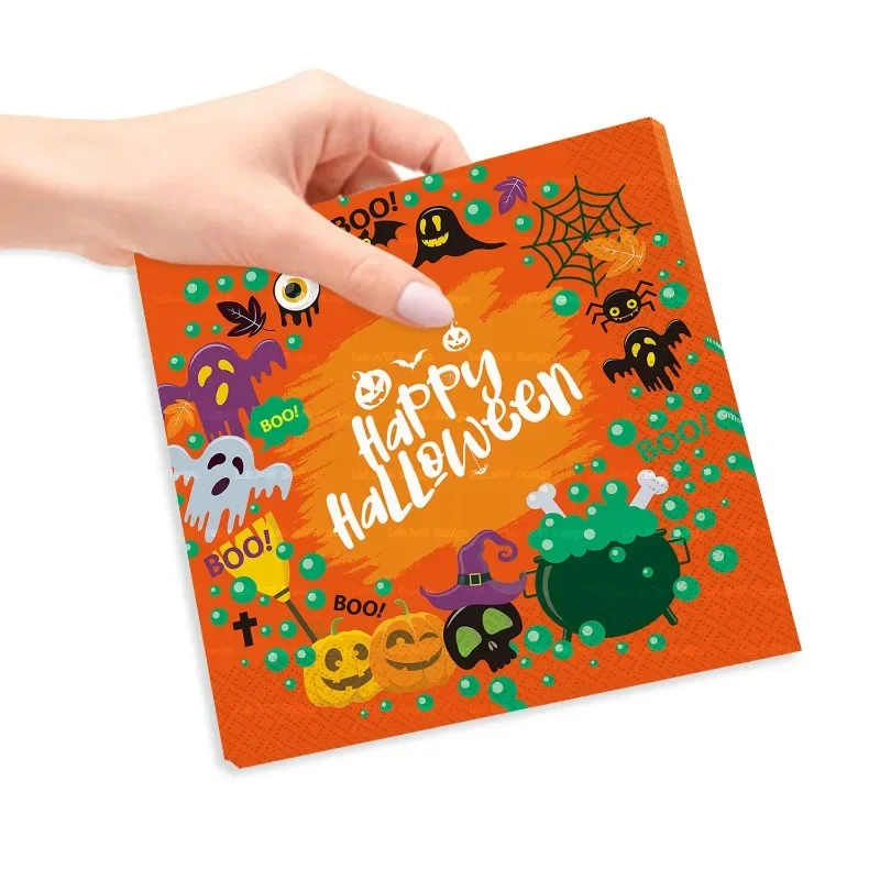 20 Stück 33 cm Halloween-Partyzubehör, Hexengif, Kürbis, gruselige Elemente voller Einwegservietten, Schmetterlingsknochen, Bartpapier Image