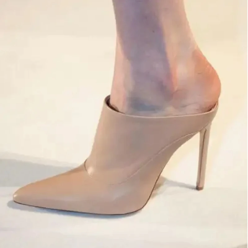 Beige-Schwarze Spitze Mule-Schuhe mit Stilettoabsatz, Elegante Pumps mit Spitzer Zehenpartie, Slip-on Pantoletten, Gladiator-Absatzschuhe