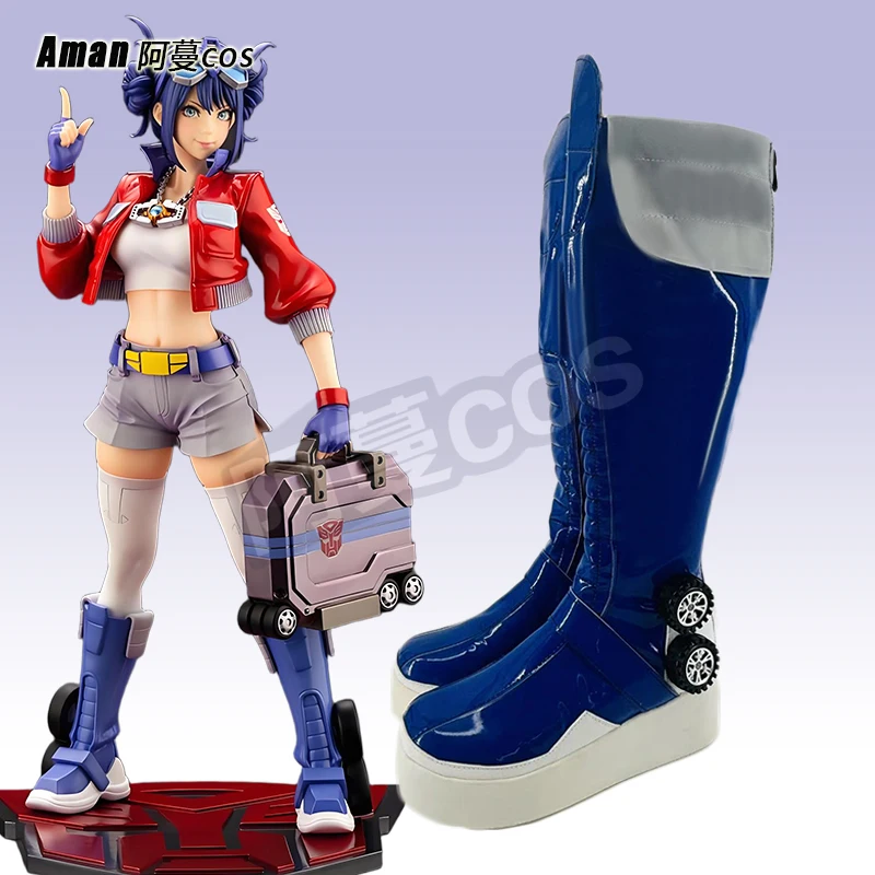 Cross Frame Girl Optimus Prime Cosplay Kostüm Schuhe Blau Handgefertigte Stiefel Kunstleder Stiefel Karneval Party Halloween Stiefel