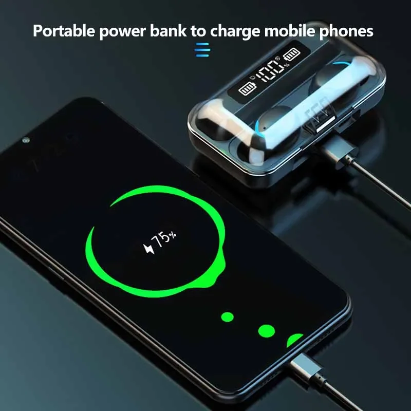 F9 TWS Kabellose Bluetooth-Kopfhörer - Gaming-Ohrhörer mit Digitalanzeige und Großem Ladeetui Image