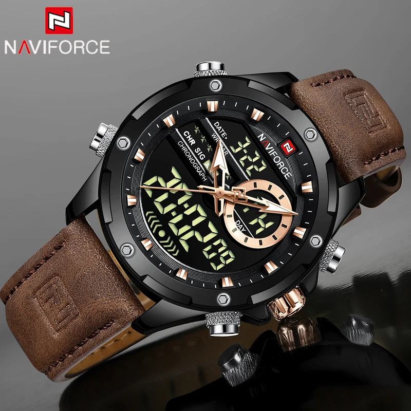 NAVIFORCE Luxus Männer Quarzuhr Militär LED Digital Wasserdichte Armbanduhr Sport Chronograph Männliche Uhr Relogios Masculino