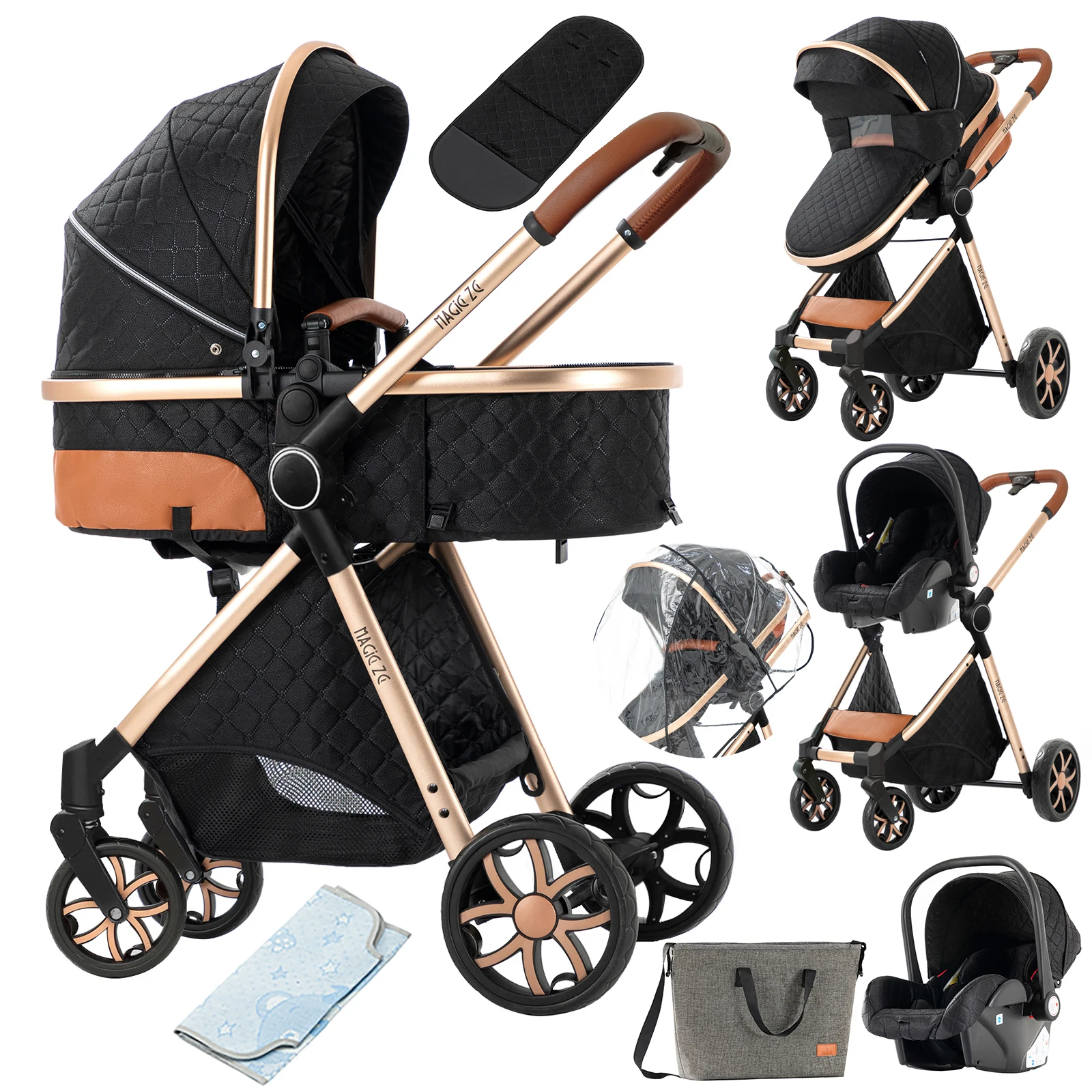 Kinderwagen 3-in-1-Kinderwagen, leichter Kinderwagen, faltbarer Kinderwagen, hochwertige Kinderwagen für Babyautositz, Kinderwagen mit Baldachin