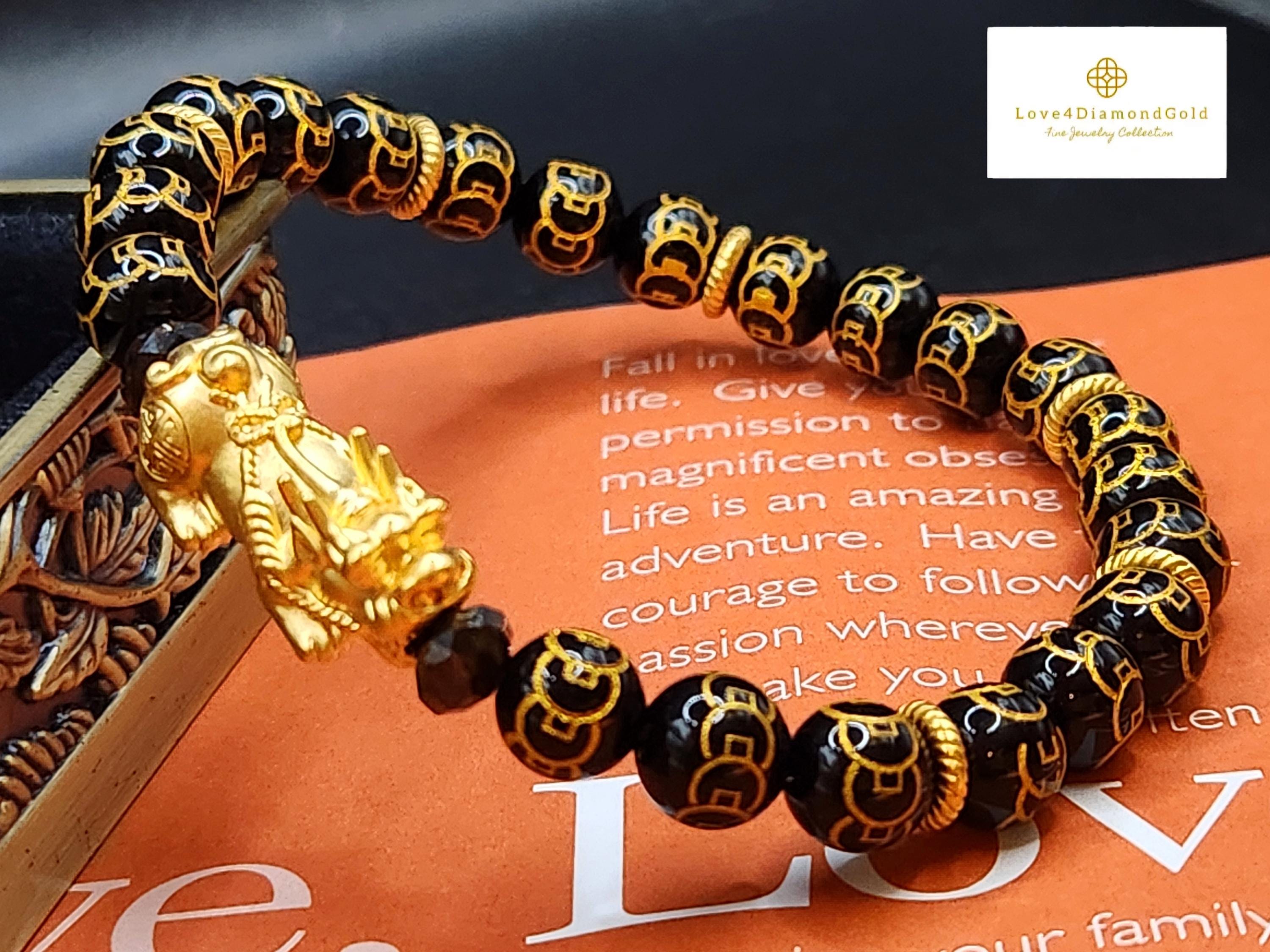 Bracciale Pixiu in vero oro 24 carati, bracciale con monete 24 carati, bracciale Feng Shui, bracciale Pixiu 24 carati, bracciale con drago 24 carati,