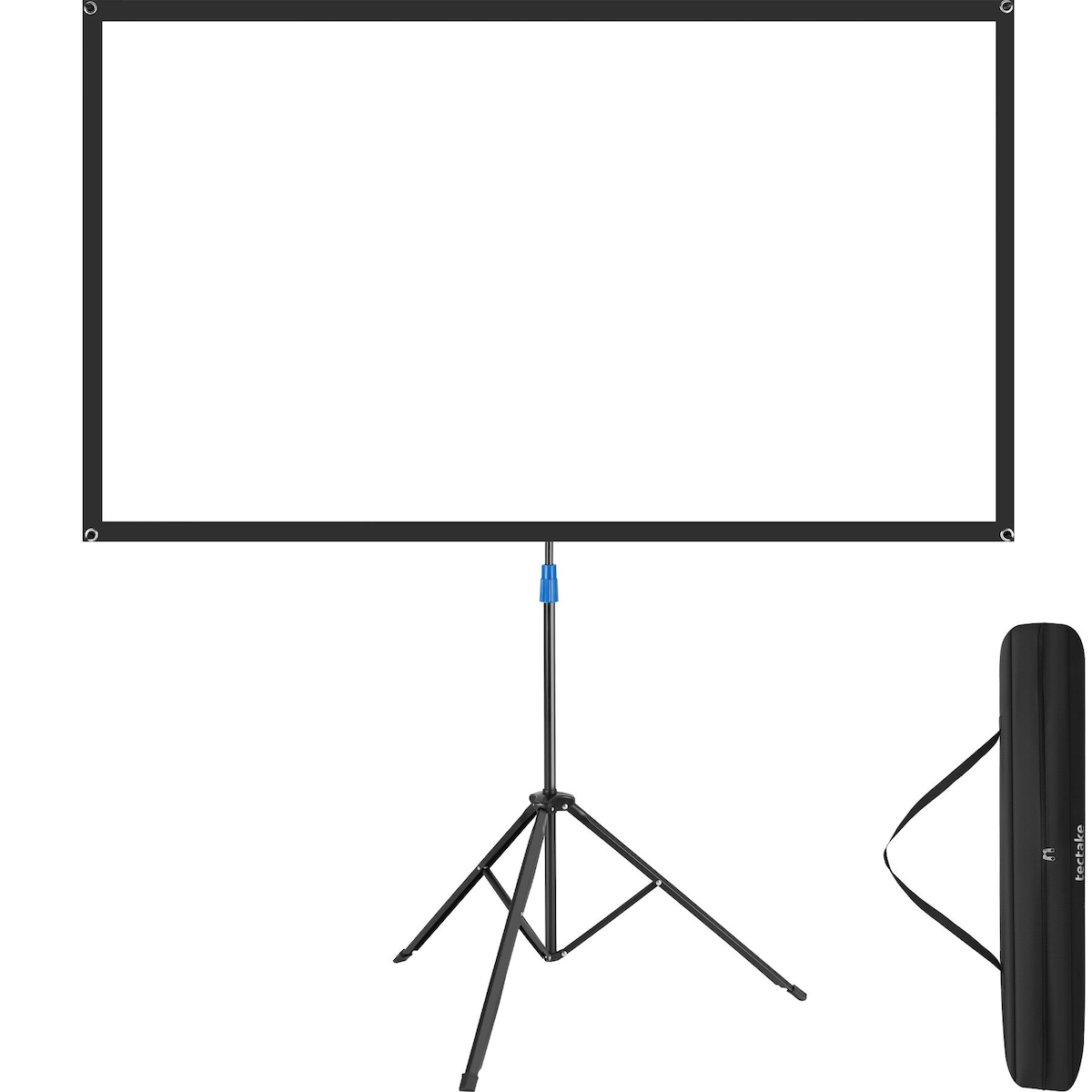 TecTake GmbH tectake Pantalla de proyección de cine portátil, trípode ajustable 16:9 4K HD 60 pulgadas (152 cm), ángulo de visión 160°, bolsa de transporte, blanco Image