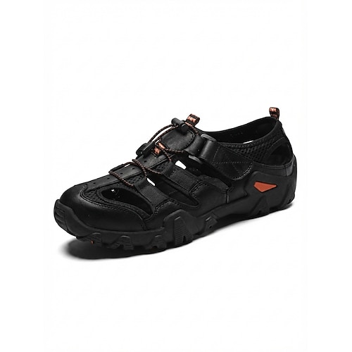 Braune Herren-Sandalen mit verstellbarem Riemen, weiches Leder-Obermaterial mit Gummisohle, bequeme Outdoor-Strand-Urlaubsschuhe für Herren Image