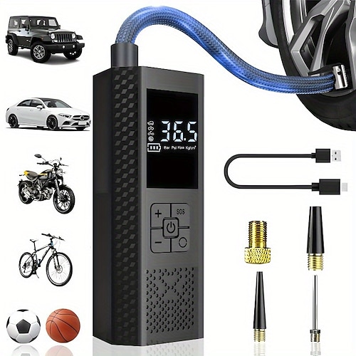 Tragbarer Luftkompressor für Autoreifen, kabelloser Reifenfüller mit digitalem LCD-Display, elektrische Luftpumpe mit 150 psi, automatischer Abschaltung, USB-C-Ladeanschluss, für Auto, Motorrad, Image