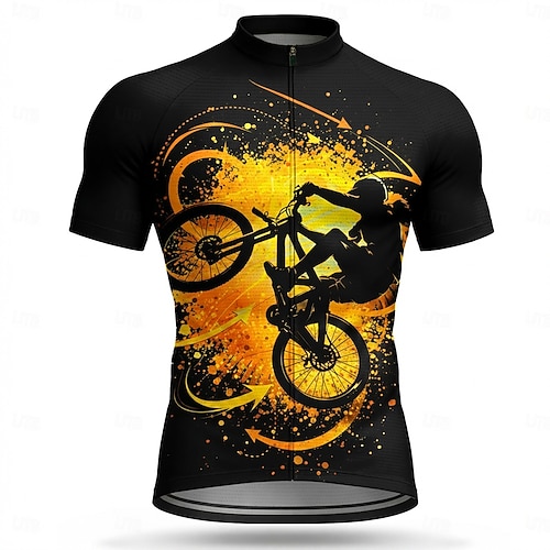 Herren Radtrikot Abstrakt Fahhrad Kurzarm Fahhrad Trikot Oberteil mit 3 Gesäßtaschen UV-beständig Schnelltrocknend Mit Taschen Frontreißverschluss Sport Blau Orange Grün Bekleidung Image