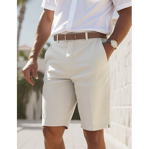 Herren Shorts Schicke Shorts Geschäft Freizeitshorts Kurze Golfhosen Tasche Einfach Komfort Atmungsaktiv Knielang Lässig Outdoor Geschäft Mode Streetwear Schwarz Marineblau Unelastisch Image