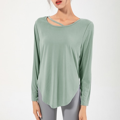 Damen Einfarbig Lauf-T-Shirt Laufoberteil Sporttop Sommer Frühling Langarm Schnelltrocknend Feuchtigkeitsableitend Atmungsaktiv Fitnesstraining Tennis Golfspiel Laufen Blau Schwarz Weiß Image