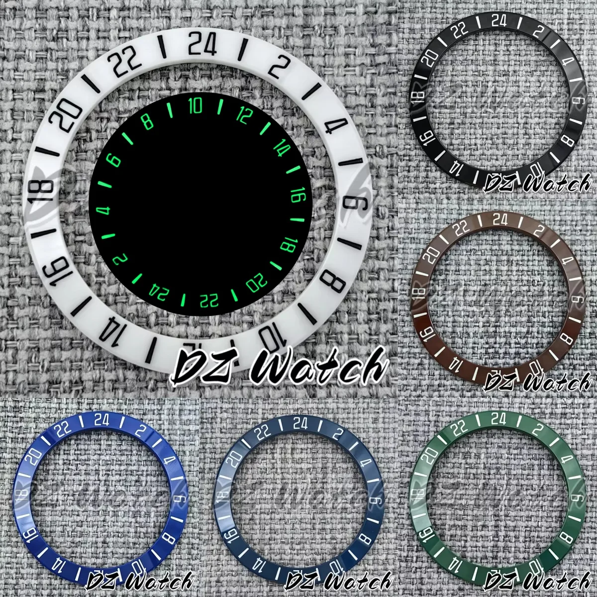DZ 39,25 mm * 31,2 mm schwarz-blaue Keramiklünette, 24-Stunden-GMT-Ring, grün leuchtende Ersatzteile, passend für 40 mm Automatik-Uhrengehäuse