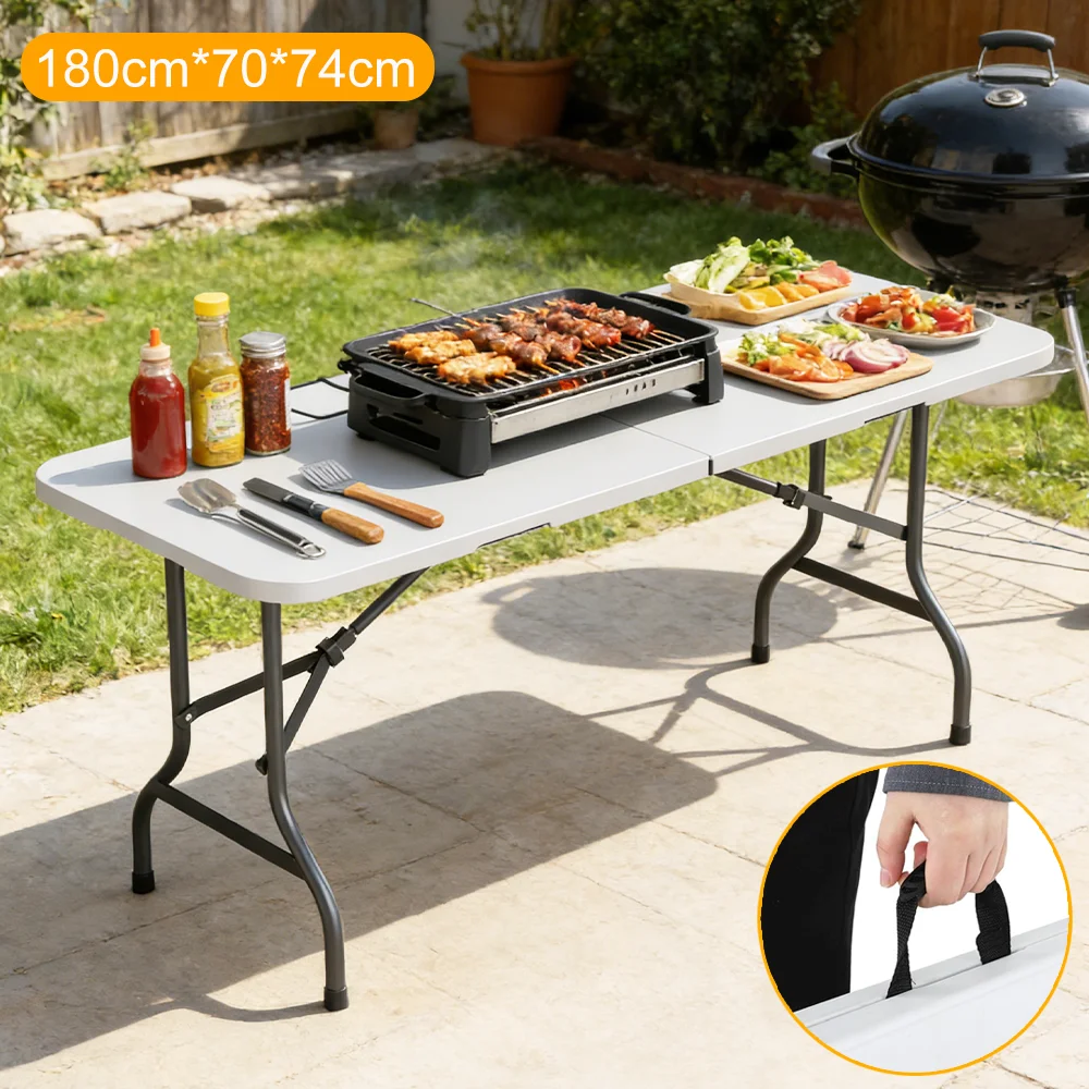 Tragbarer Klapptisch 180cmx70cmx74cm Outdoor-Camping-Picknicktisch mit Griff, Esstisch, robuster Klapptisch.