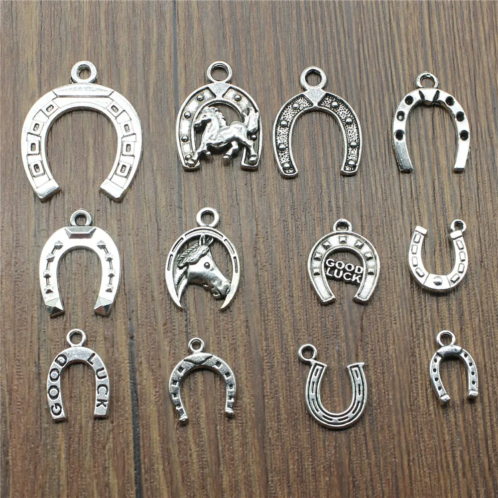 20 stücke Hufeisen Anhänger Charme Antike Silber Farbe Pferd Schuh Charms Schmuck DIY Glück Hufeisen Charme Für Armband