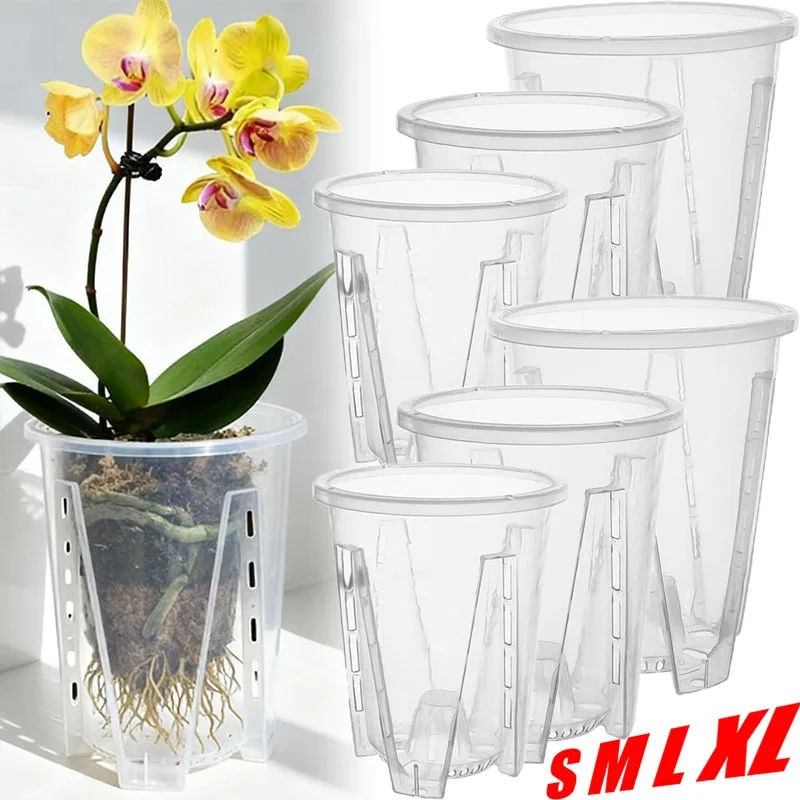 Transparenter Wurzelkontroll-Blumentopf aus PP-Kunststoff, Orchideentopf mit Luftlöchern, Verbesserte Drainage, Atmungsaktiver Gartentopf für Haus und Garten Image