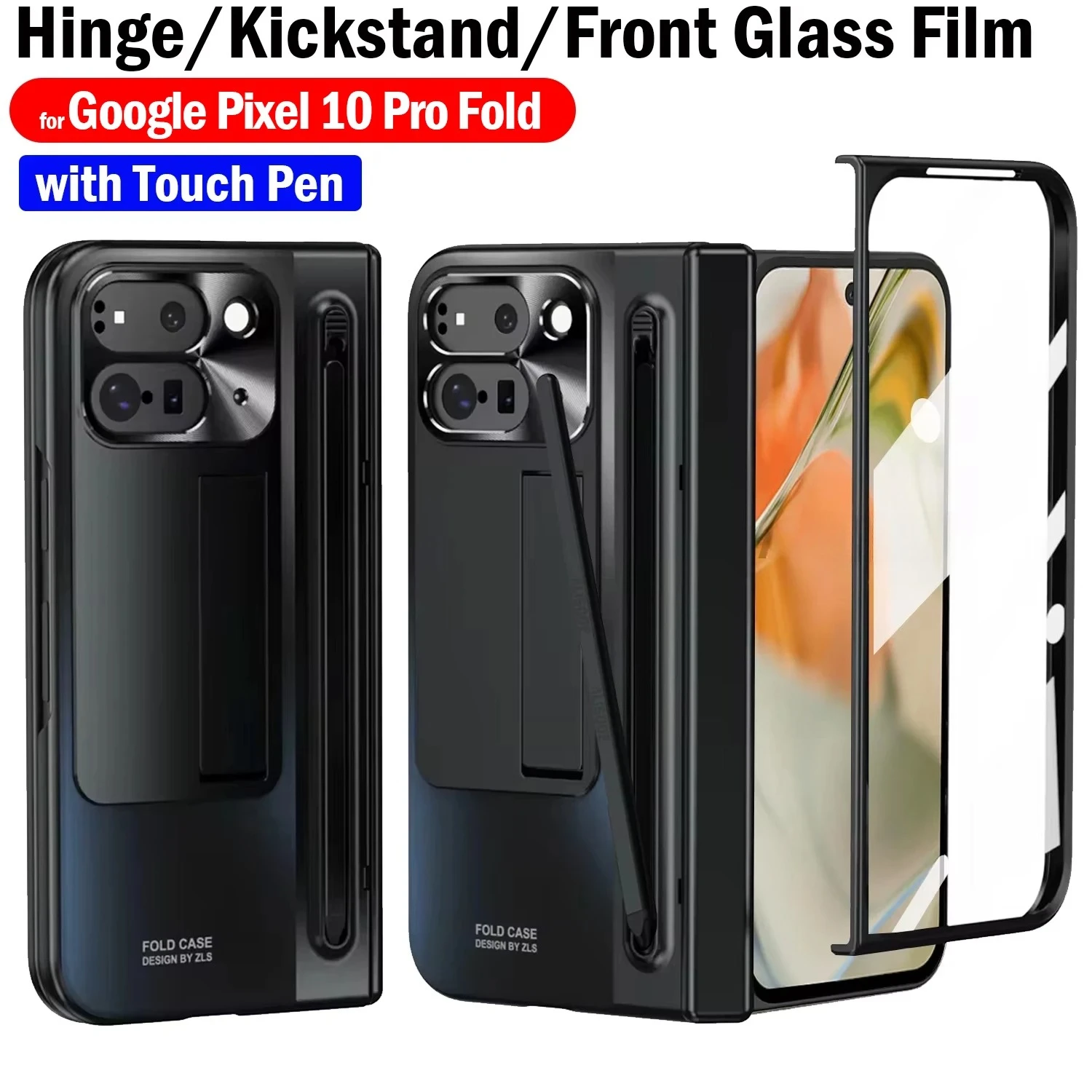 Luxus mit Stylus Touch Pen Funda für Google Pixel 10 Pro 9-faches Gehäuse Scharnier Stiftschlitz Halter Ständer Cove mit Frontbildschirmglas Image